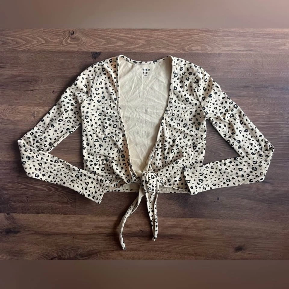 NWOT Sunday Best Leopard Print Tie-Front Cardigan - photo 2