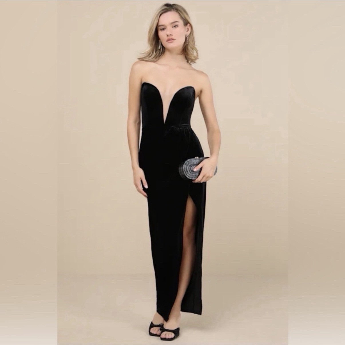NWT Lulus "My Dream Come True" Black Velvet Strapless Maxi Dress