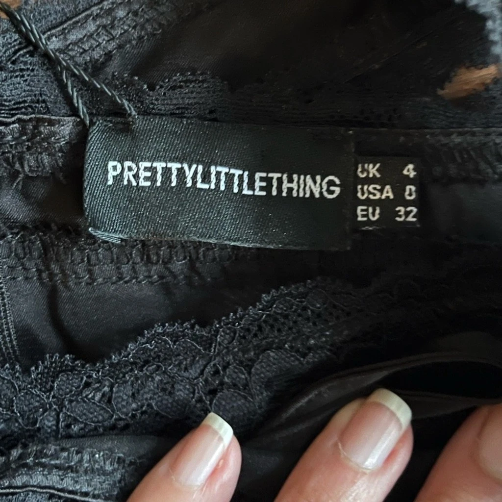 NWT PrettyLittleThing Petite Black Satin Lace Detail Midi/Maxi S - photo 3
