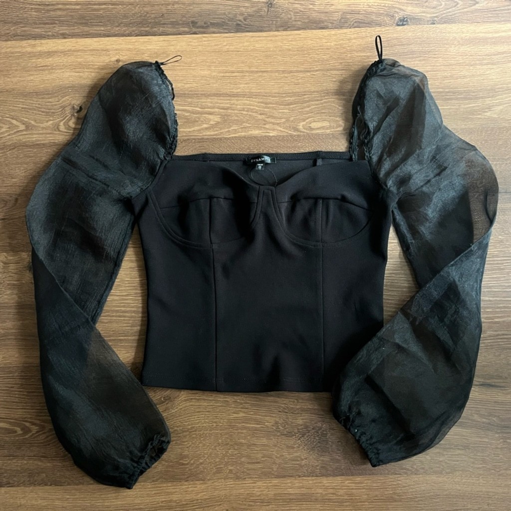 Dynamite Mesh Puff Sleeve Milkmaid Top – XS | NWOT - photo 2