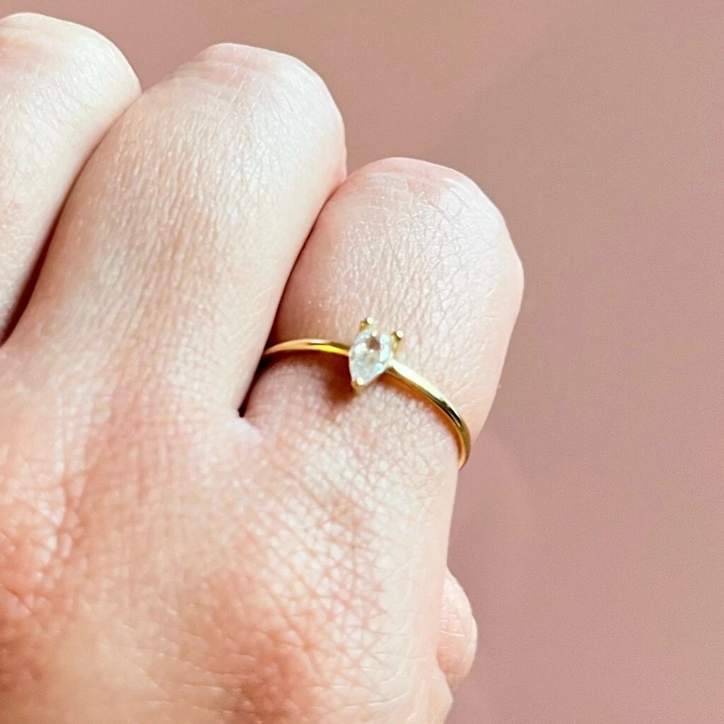 14K Gold Plated Minimalist Ring with Cubic Zirconia - Size 6 - photo 2
