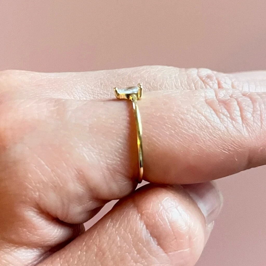 14K Gold Plated Minimalist Ring with Cubic Zirconia - Size 6 - photo 3