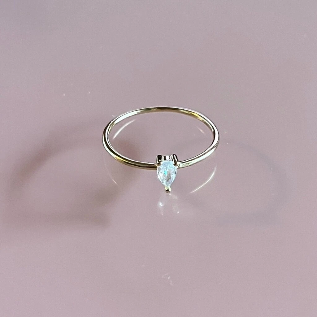 14K Gold Plated Minimalist Ring with Cubic Zirconia - Size 6 - photo 5