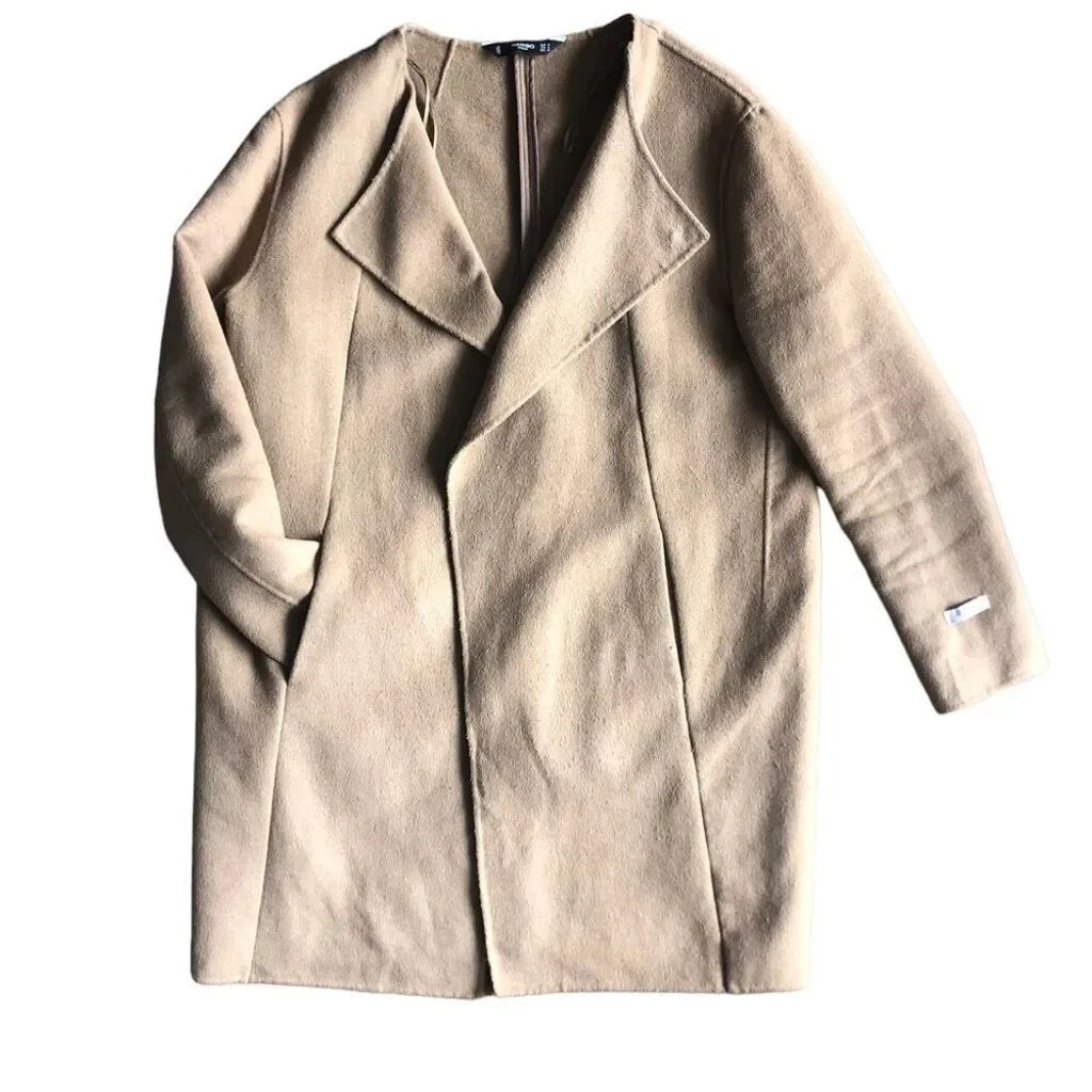 Mango Oversized Wool Coatigan - Beige/Camel - Women's Size S