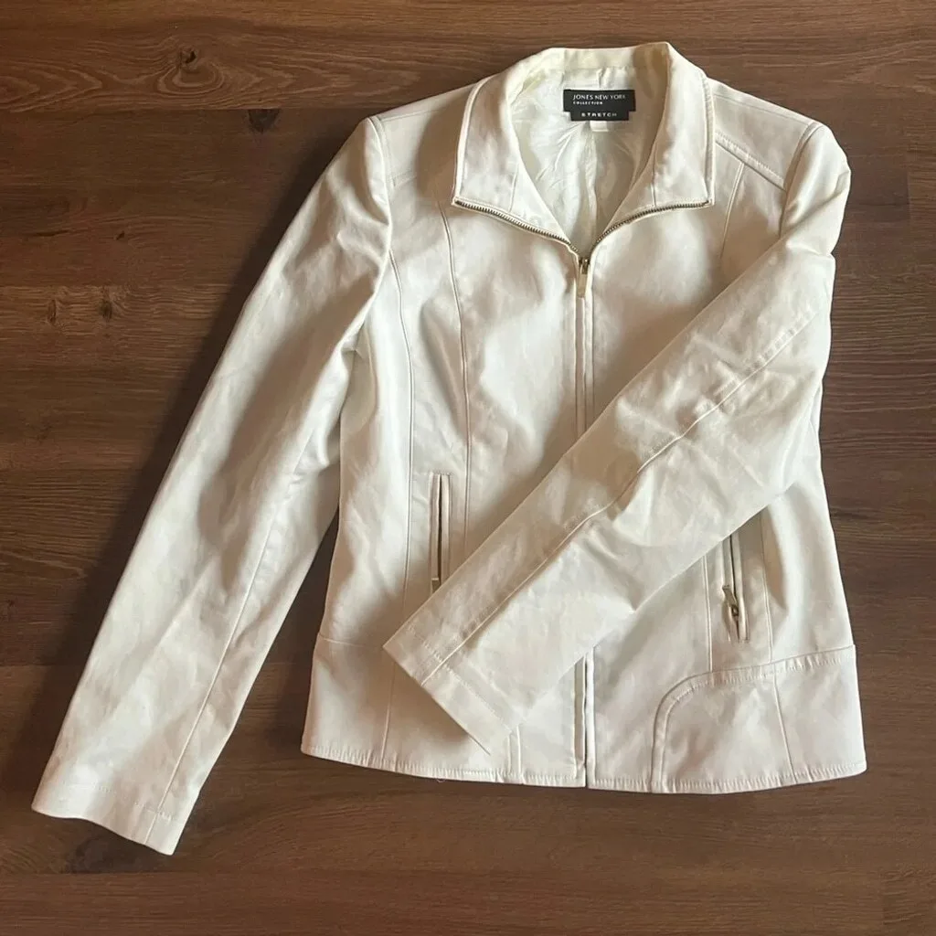 Jones New York White Stretch Zip-Up Jacket - Gold Hardware - Siz - photo 2