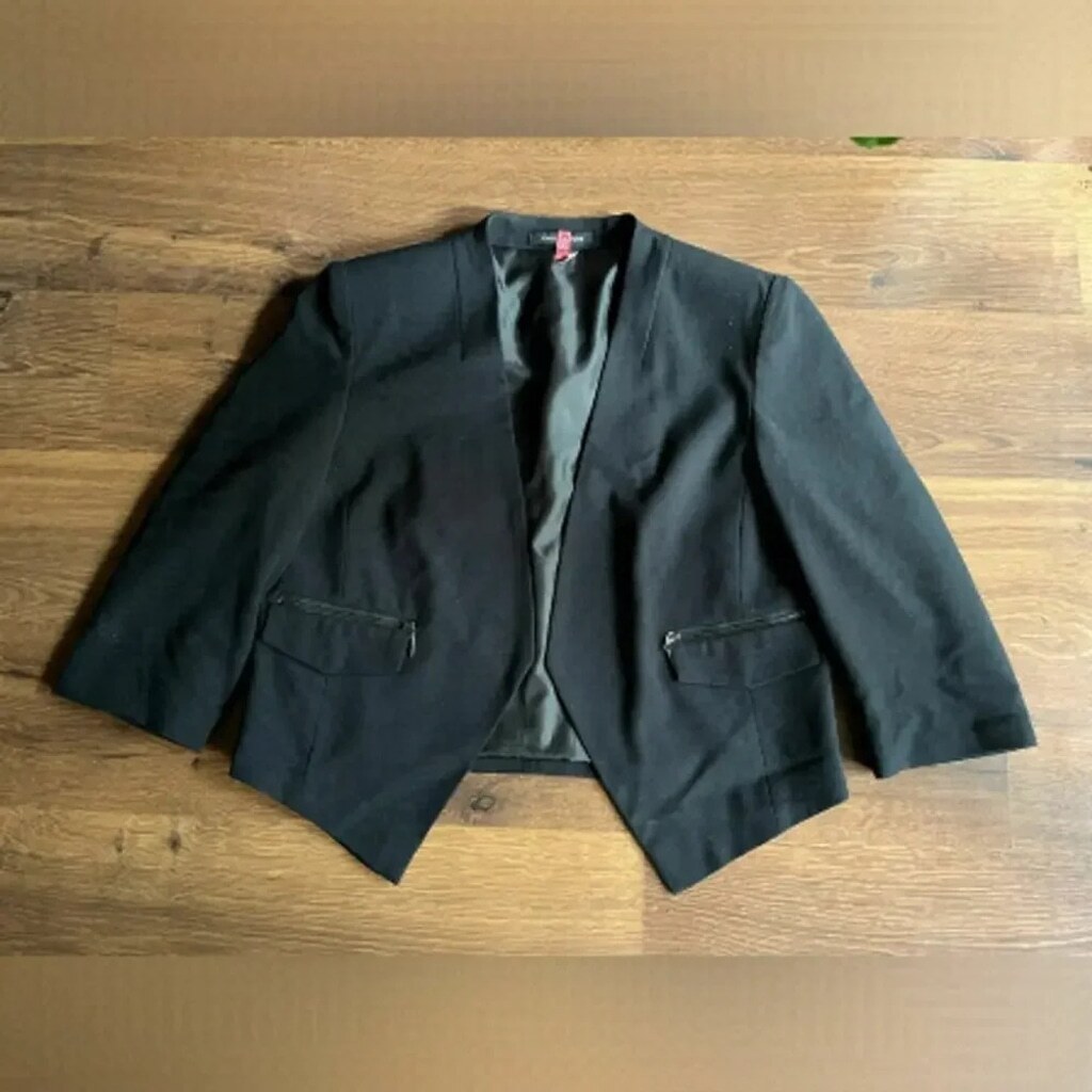 🖤 Jones New York Cropped Black Blazer – 3/4 Sleeve | Office Chic