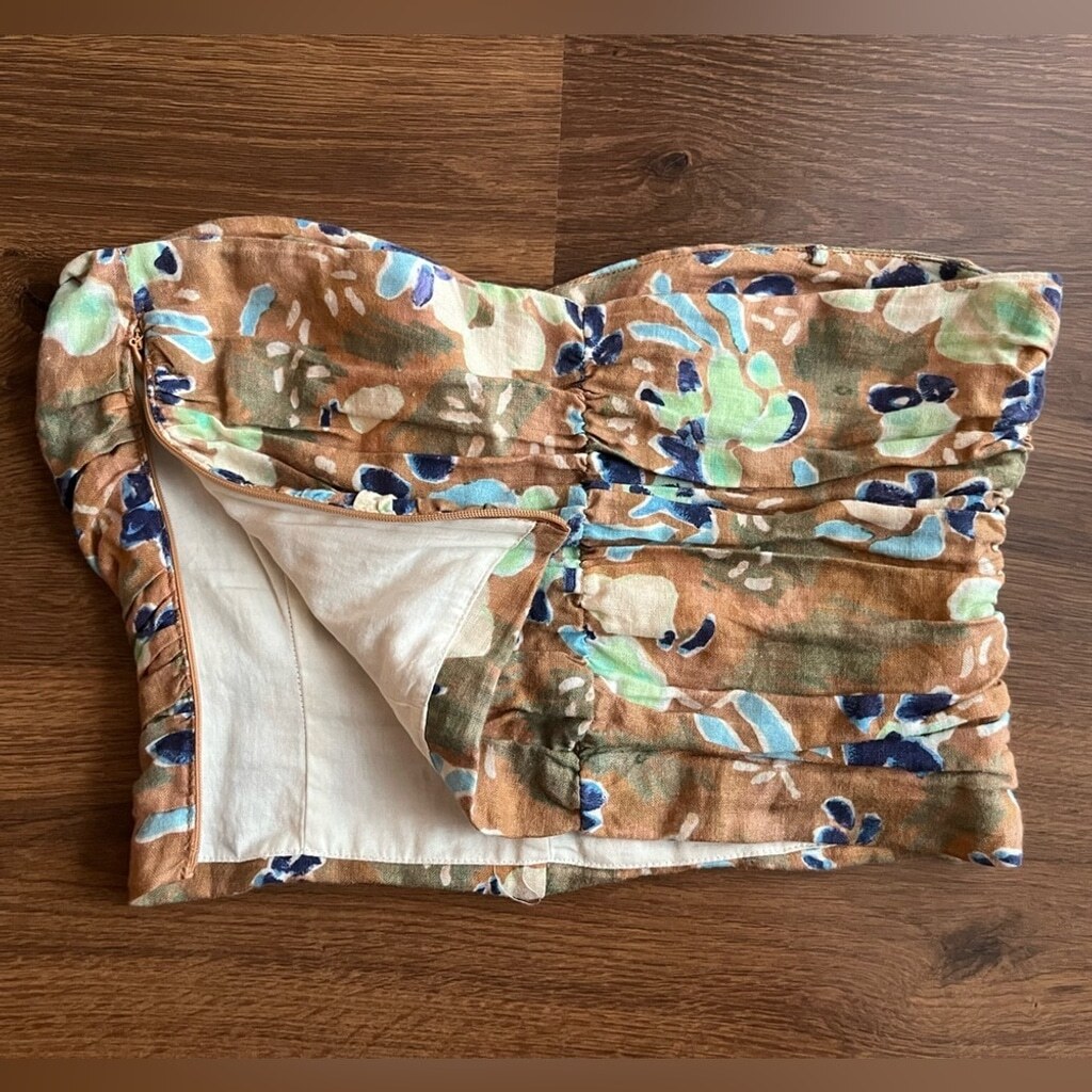 Brown Floral Print Linen Camisole Tube Top - Aritzia Size 0 - photo 5