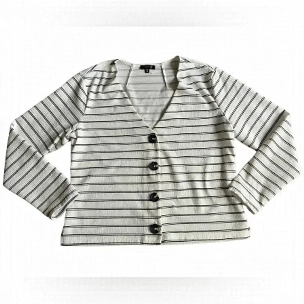 Dynamite Striped Button-Up Cardigan Top – Tailored Fit