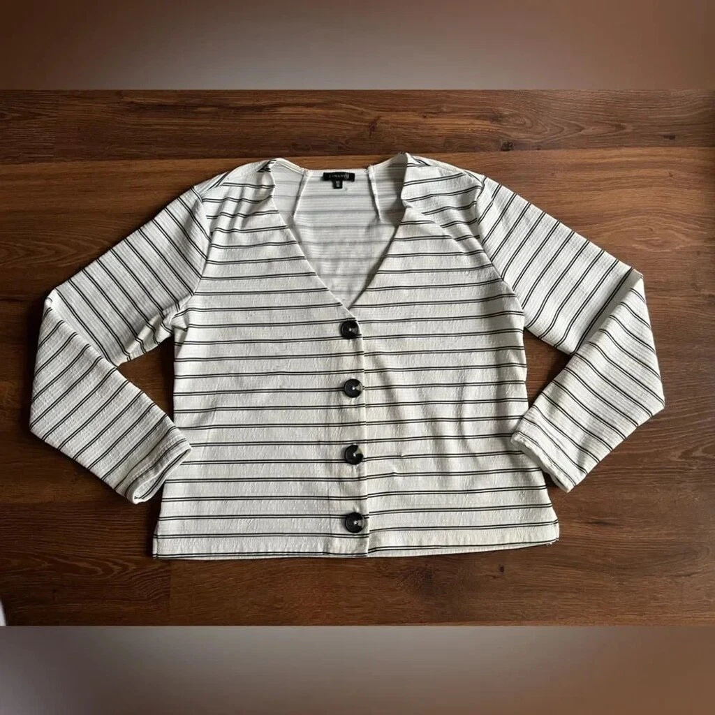 Dynamite Striped Button-Up Cardigan Top – Tailored Fit - photo 2