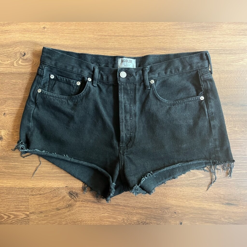 Agolde Los Angeles Premium Black Vintage Cut-Off Denim Shorts - photo 2