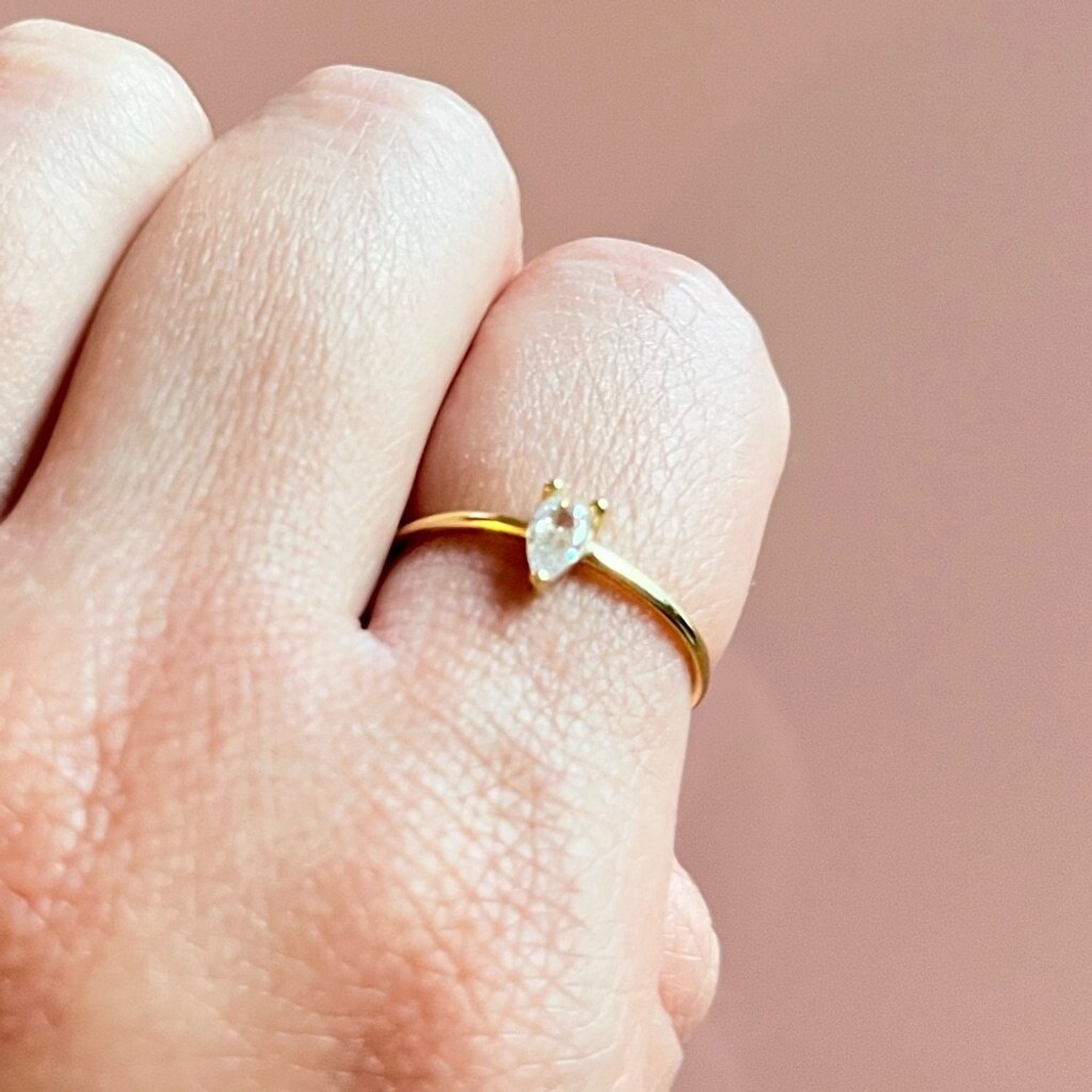 14K Gold Plated Minimalist Ring with Cubic Zirconia - Size 6 - photo 2