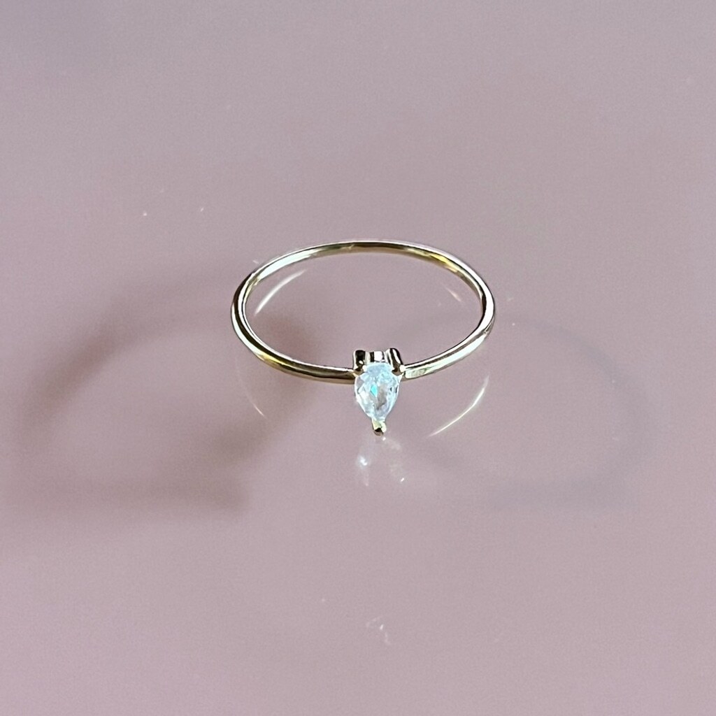 14K Gold Plated Minimalist Ring with Cubic Zirconia - Size 6 - photo 5