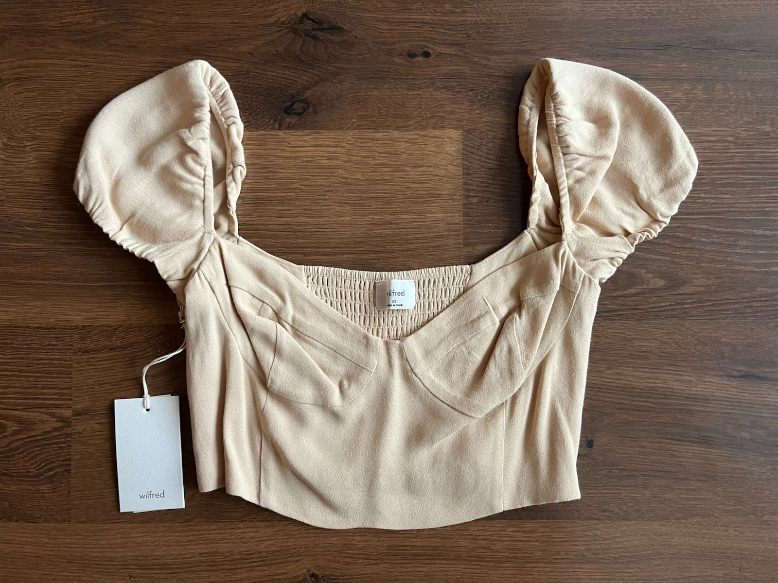 Aritzia Wilfred Novella Blouse XS Cream Smocked Puff Sleeve - photo 2