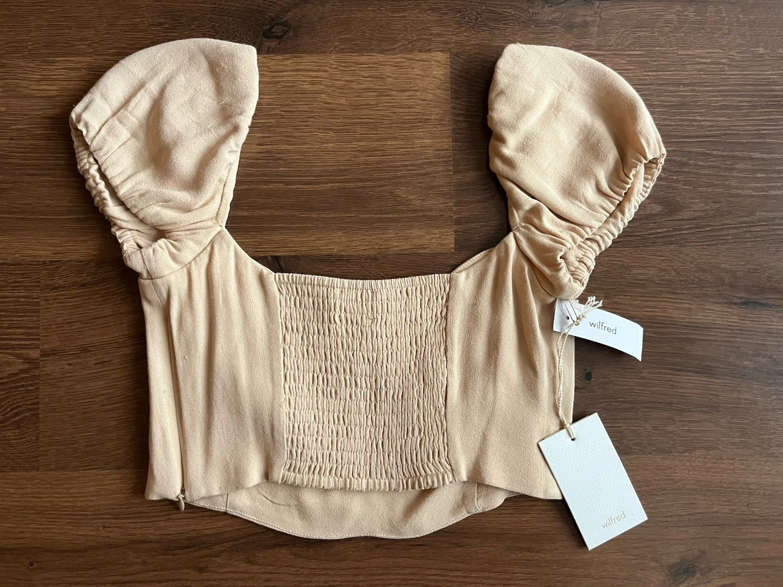 Aritzia Wilfred Novella Blouse XS Cream Smocked Puff Sleeve - photo 3