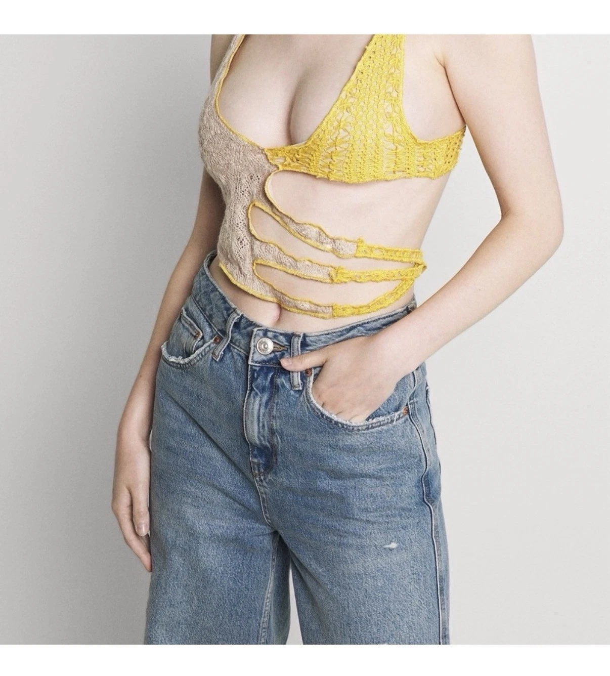 NWT Jaded London Yellow & Cream Lace Crop Top