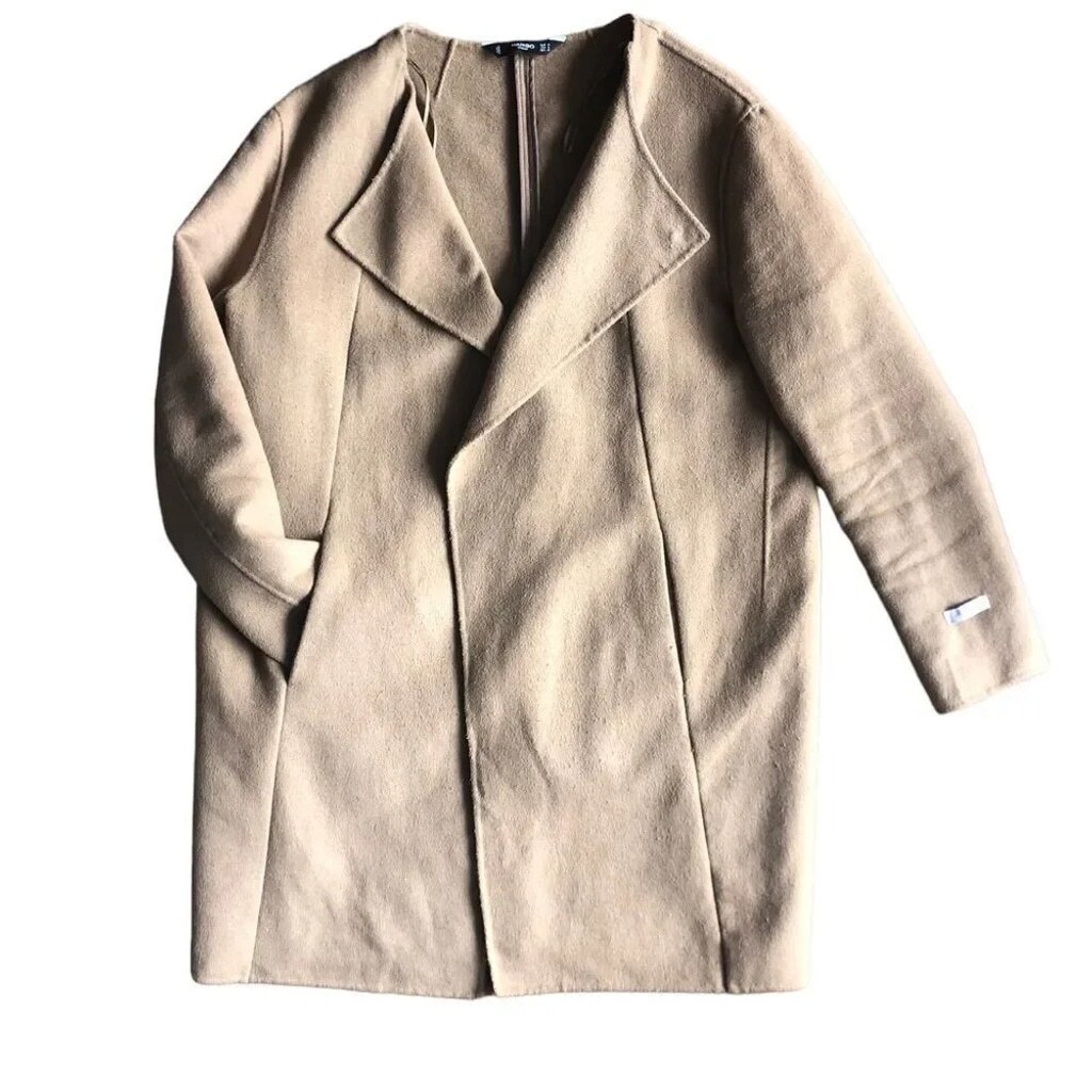 Mango Oversized Wool Coatigan - Beige/Camel - Size S