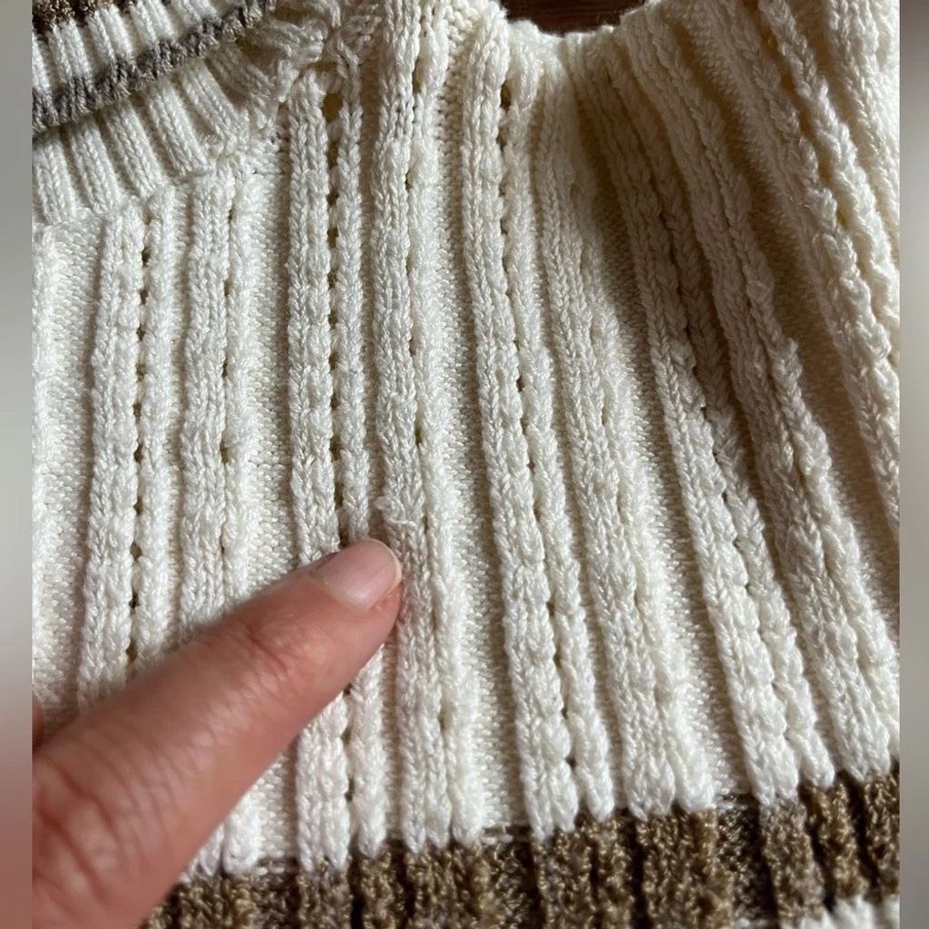 Y London Beige & White Striped Turtleneck Sweater - photo 3