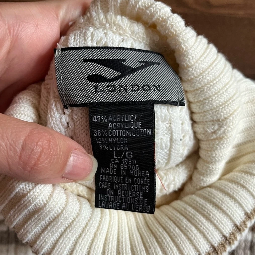Y London Beige & White Striped Turtleneck Sweater - photo 4