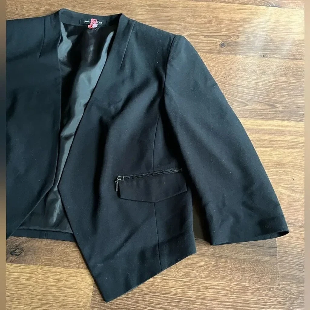 Jones New York Cropped Black Blazer - 3/4 Sleeve | Office Chic - photo 3