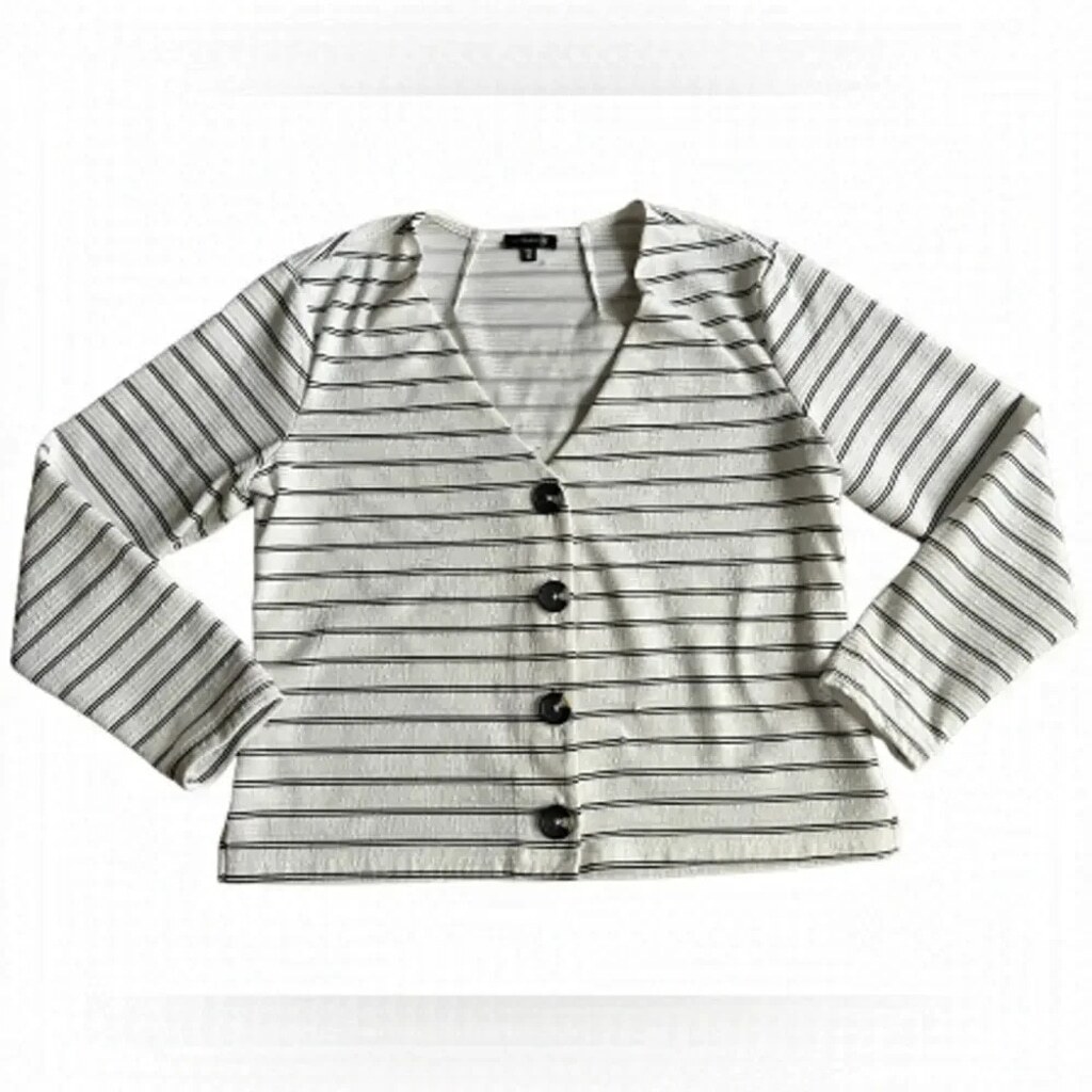 🤍 Dynamite Striped Button-Up Cardigan Top – Tailored Fit