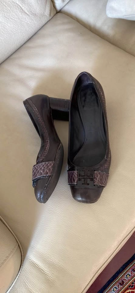 Tory Burch Women’s Odessa Pump Size 9M Block Heel Brown Smoke Le - photo 2