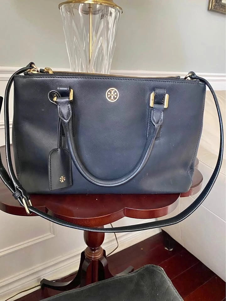 Tory Burch Saffiano Leather Robinson Double Zip Large Tote - Bla
