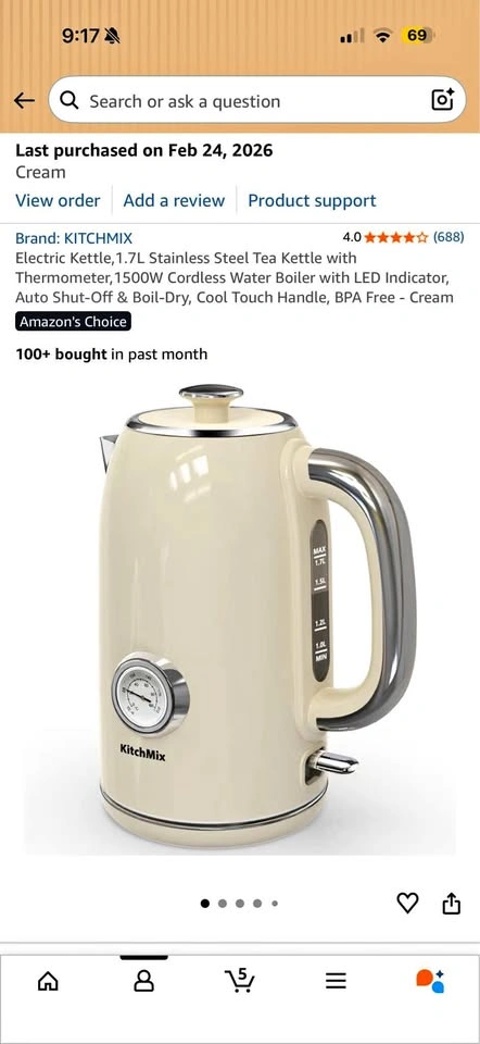 Electric Kettle, 1.7L Stainless Steel Tea Kettle w/ Thermometer