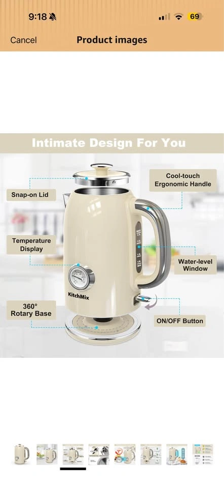 Electric Kettle, 1.7L Stainless Steel Tea Kettle w/ Thermometer - photo 2