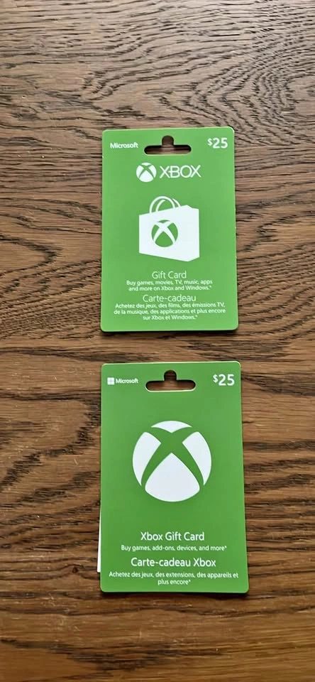 2 Xbox Microsoft $25 Gift Cards