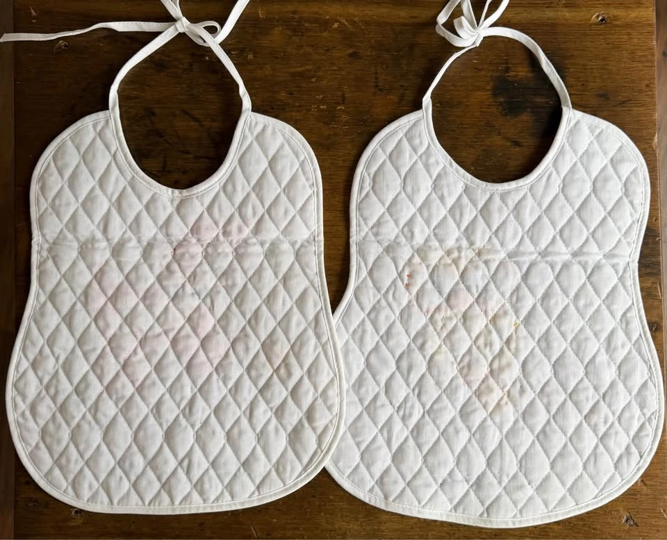 Vintage Hand-Embroidered Baby Bibs (Set of 2)—Lamb + Owl—Quilted - photo 4