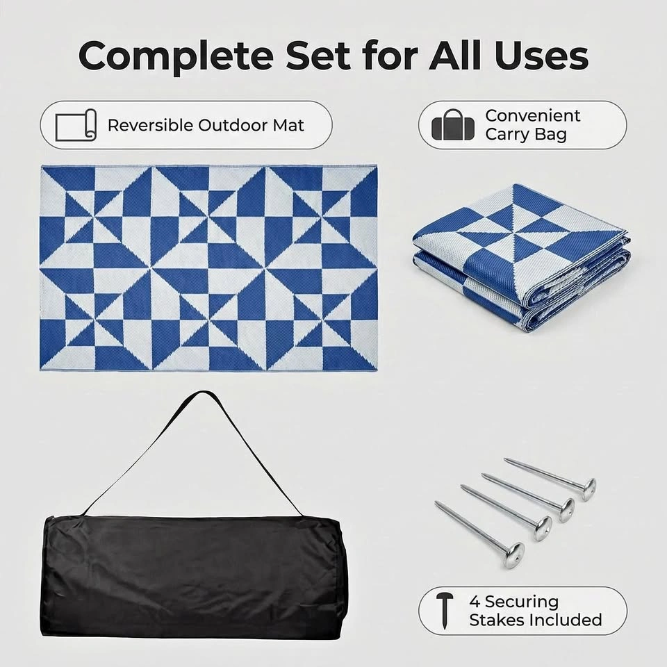 Amazon Basics Outdoor Rug | 9x12 ft - Blue/Gray