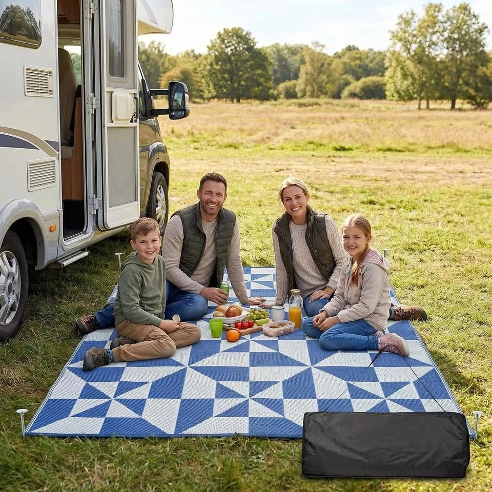 Amazon Basics Outdoor Rug | 9x12 ft - Blue/Gray - photo 2