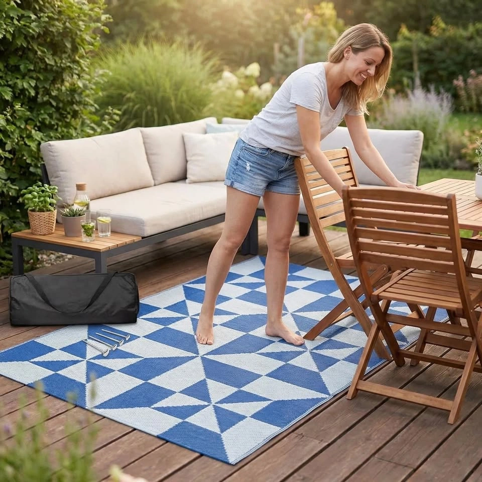 Amazon Basics Outdoor Rug | 9x12 ft - Blue/Gray - photo 3