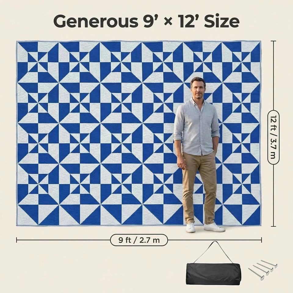 Amazon Basics Outdoor Rug | 9x12 ft - Blue/Gray - photo 4