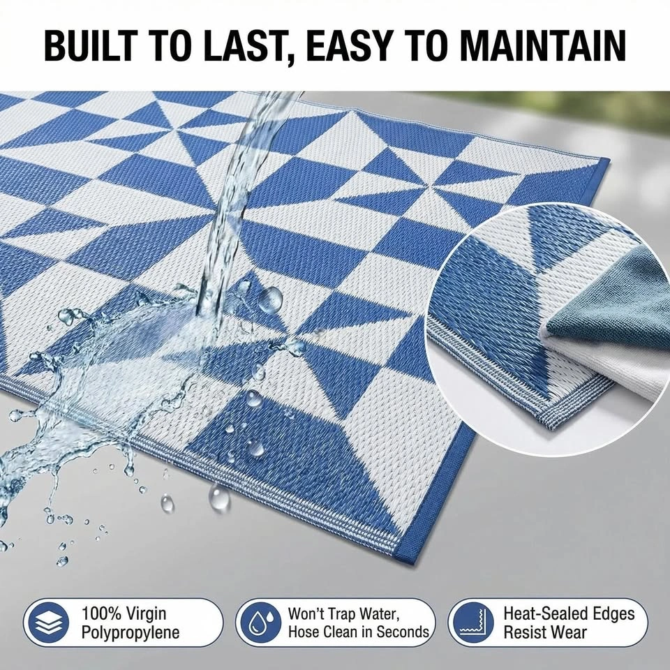 Amazon Basics Outdoor Rug | 9x12 ft - Blue/Gray - photo 5