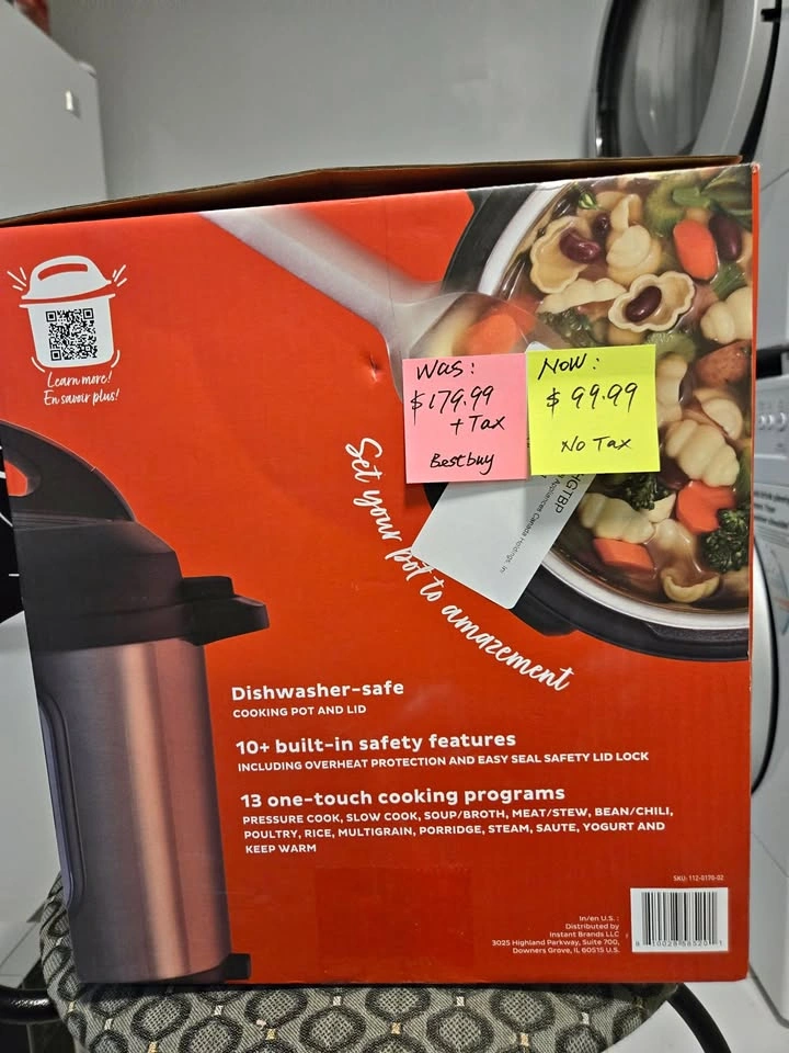 Instant Pot 7-in-1 6Qt – $100 (New)
