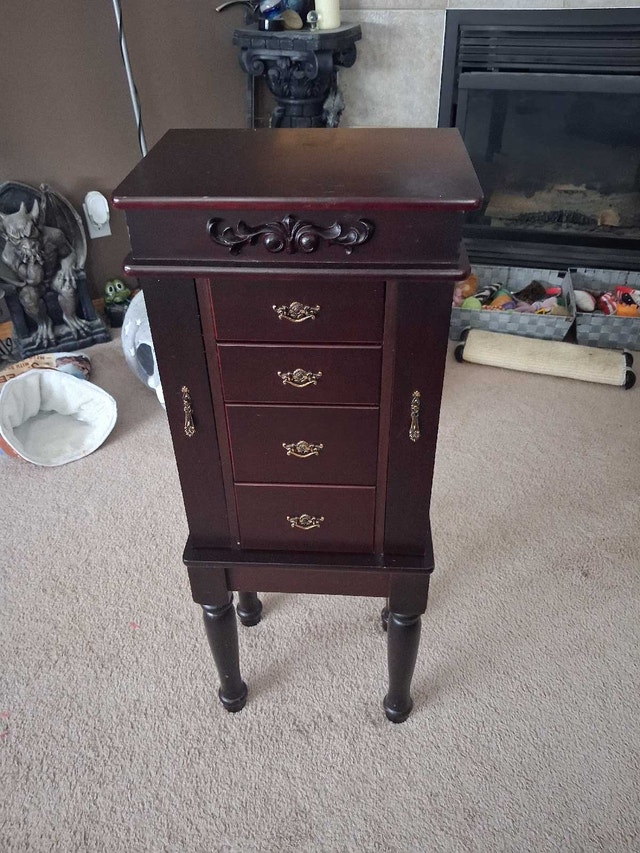 Vintage Cherry Wood Standing Jewelry Armoire