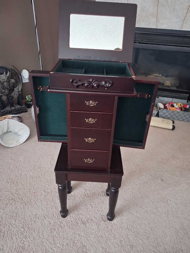 Vintage Cherry Wood Standing Jewelry Armoire - photo 2
