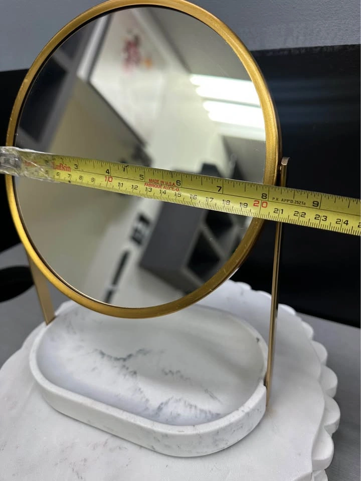 Gold Oval Vanity Mirror with Marble-Look Base - photo 3