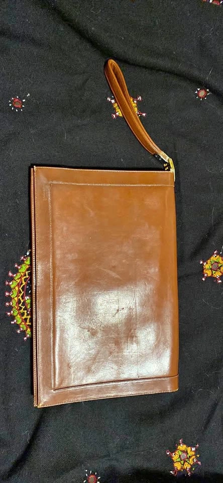 VTG Lou Taylor Oxblood Leather Purse Handbag Pop Up Hinged Mirro