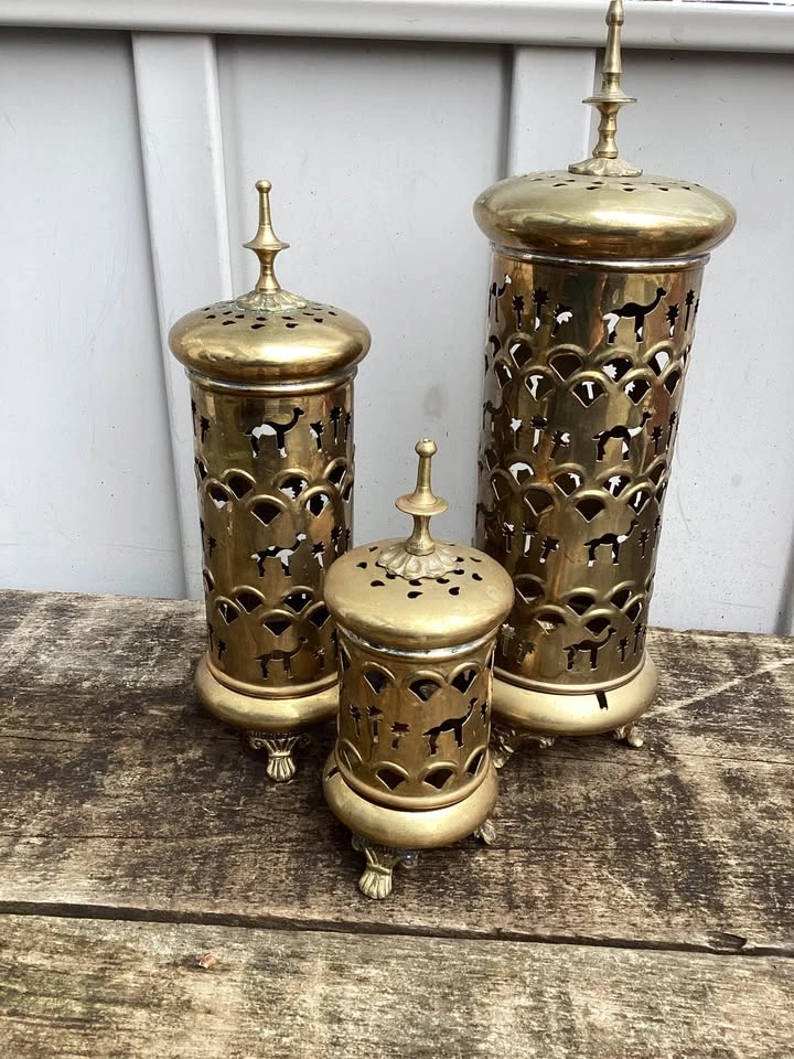 Set of 3 Pierced Brass Lanterns - Candles, Incense - photo 2