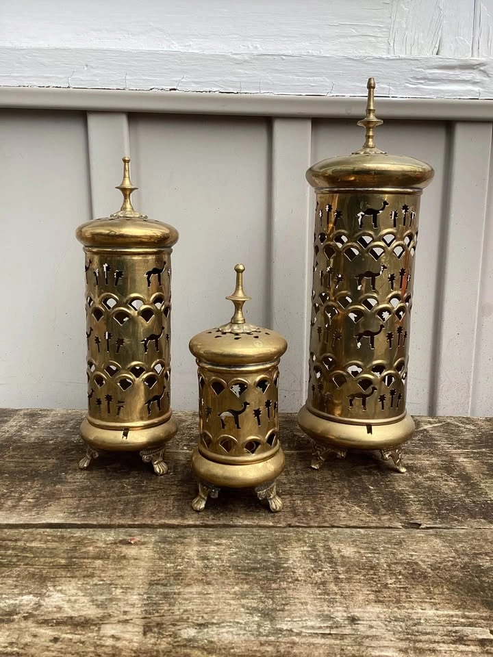 Set of 3 Pierced Brass Lanterns - Candles, Incense - photo 3