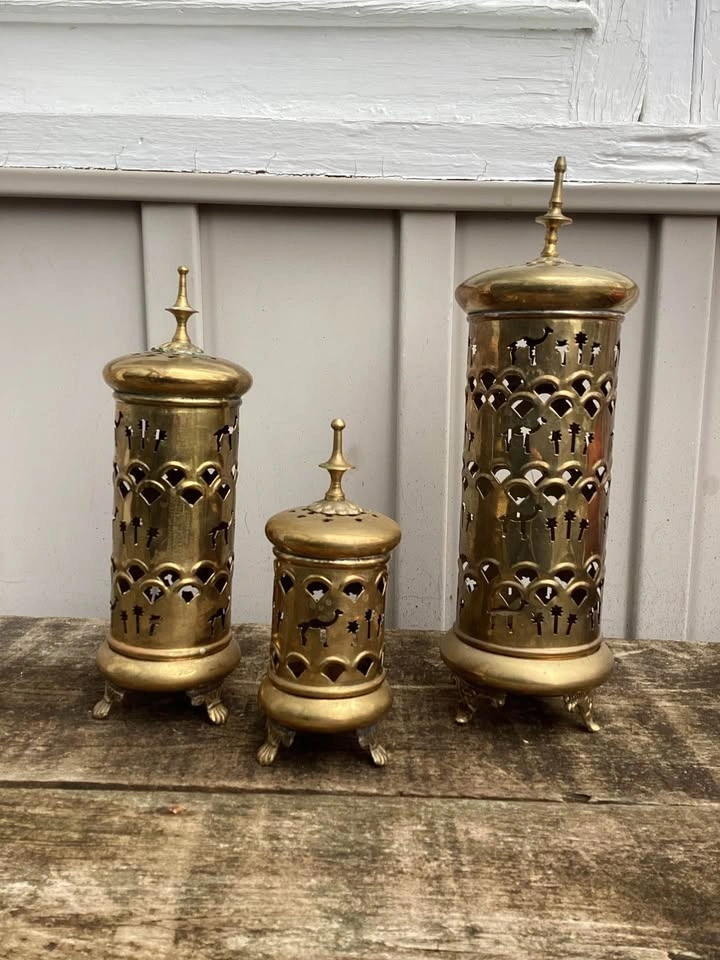 Set of 3 Pierced Brass Lanterns - Candles, Incense - photo 4