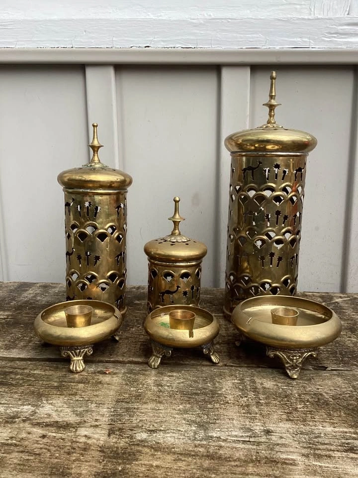 Set of 3 Pierced Brass Lanterns - Candles, Incense - photo 5