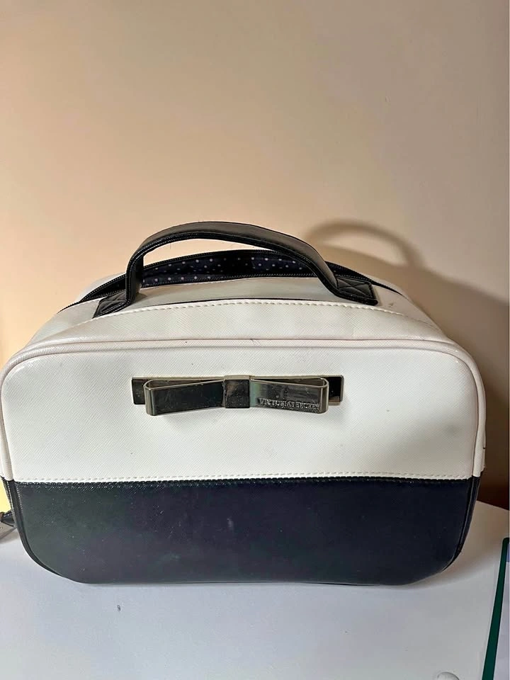 Victoria's Secret Black and White Cosmetic Bag with Bow