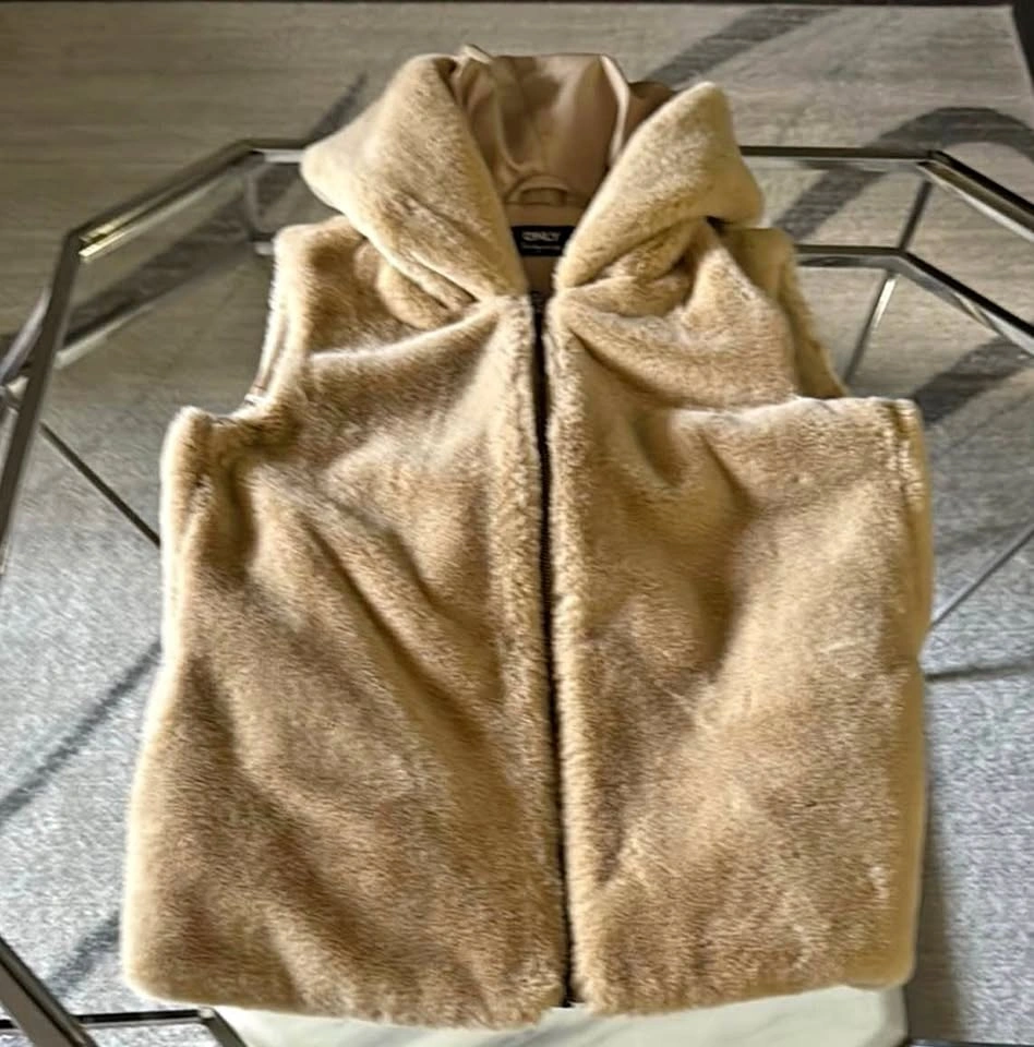 Only Beige Faux Fur Vest - Size Medium