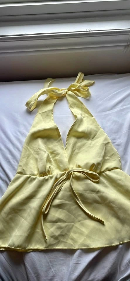 Yellow Halter Tie Front Top