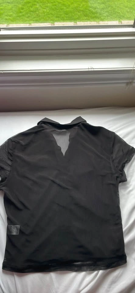 Black Mesh Button Up Short Sleeve Shirt - photo 2