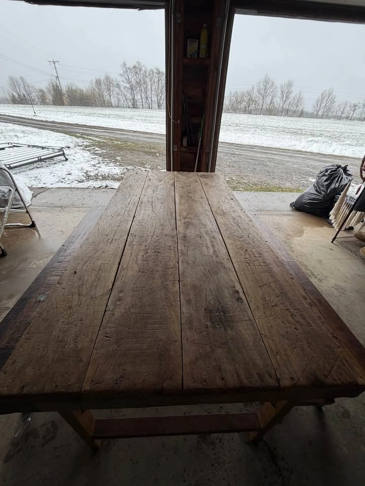 Rustic Farmhouse Wooden Dining Table with 2 Benches - photo 3