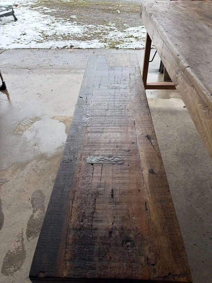 Rustic Farmhouse Wooden Dining Table with 2 Benches - photo 4